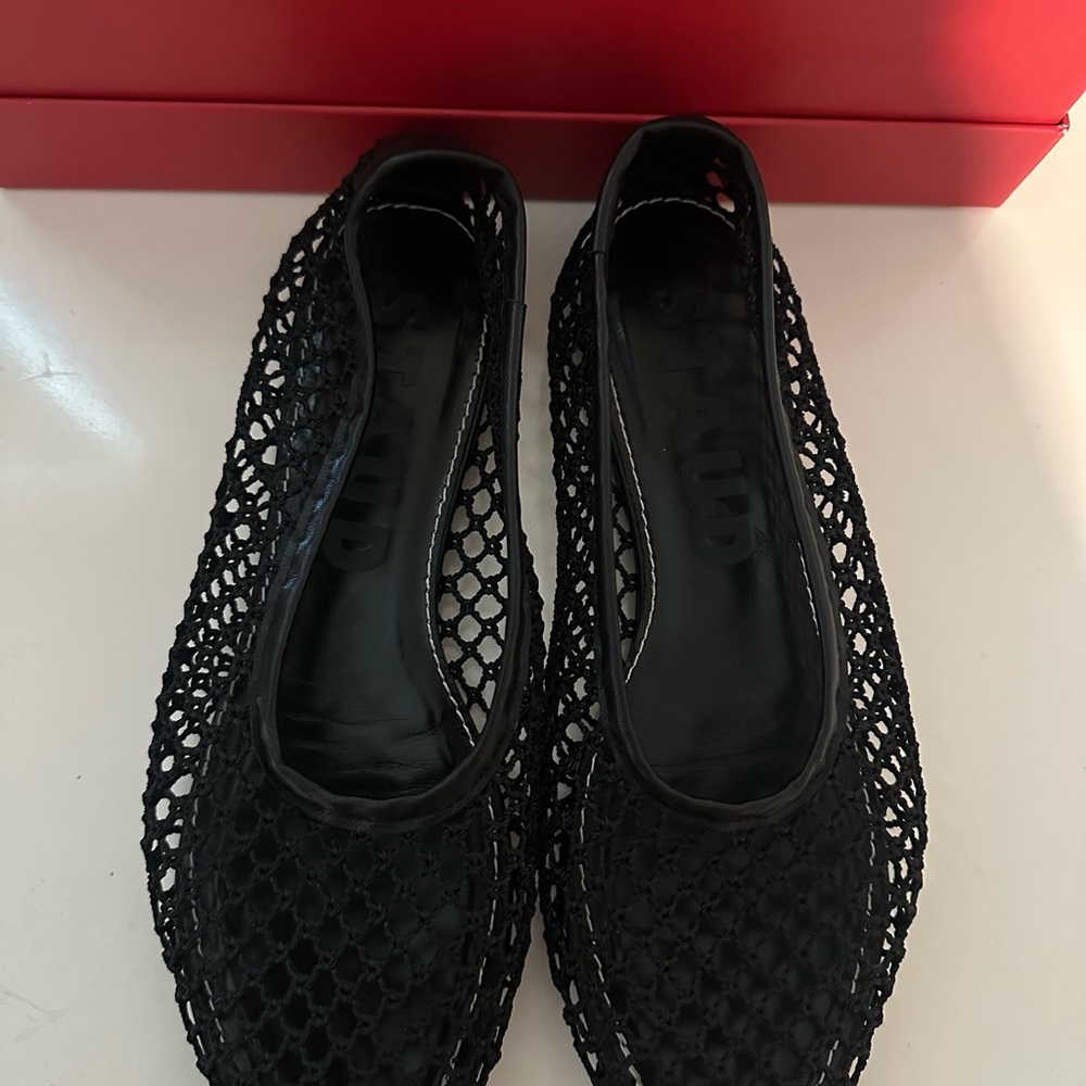 STAUD Black Mesh Flats with Lattice Design